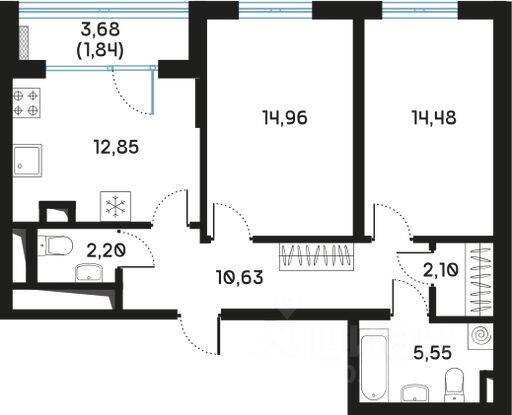 2-комн. квартира, 65,13 м², в ЖК Регенбоген