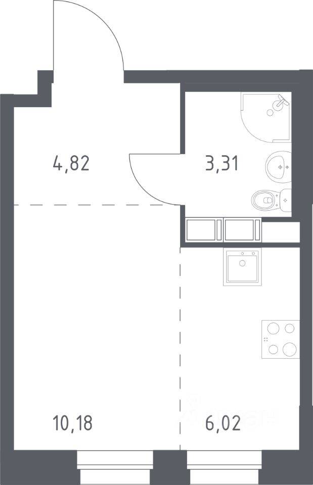 Квартира-студия, 24,33 м², в ЖК ЭкоБунино