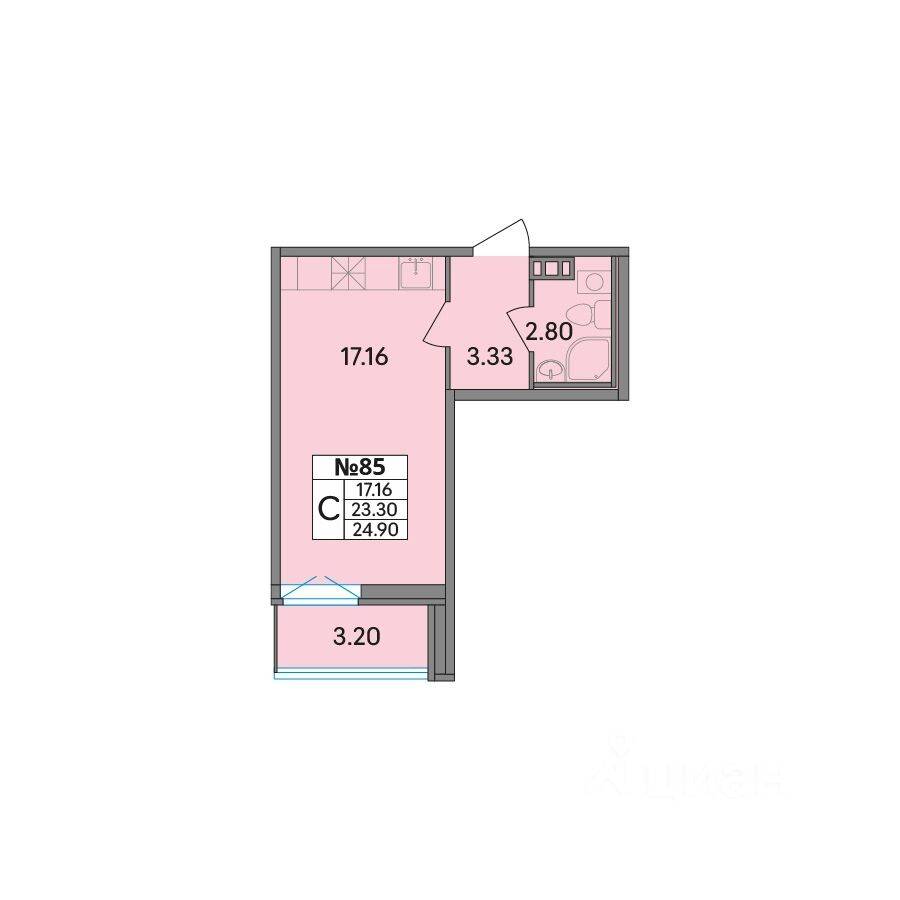Квартира-студия, 24,89 м², в ЖК Рождественский квартал