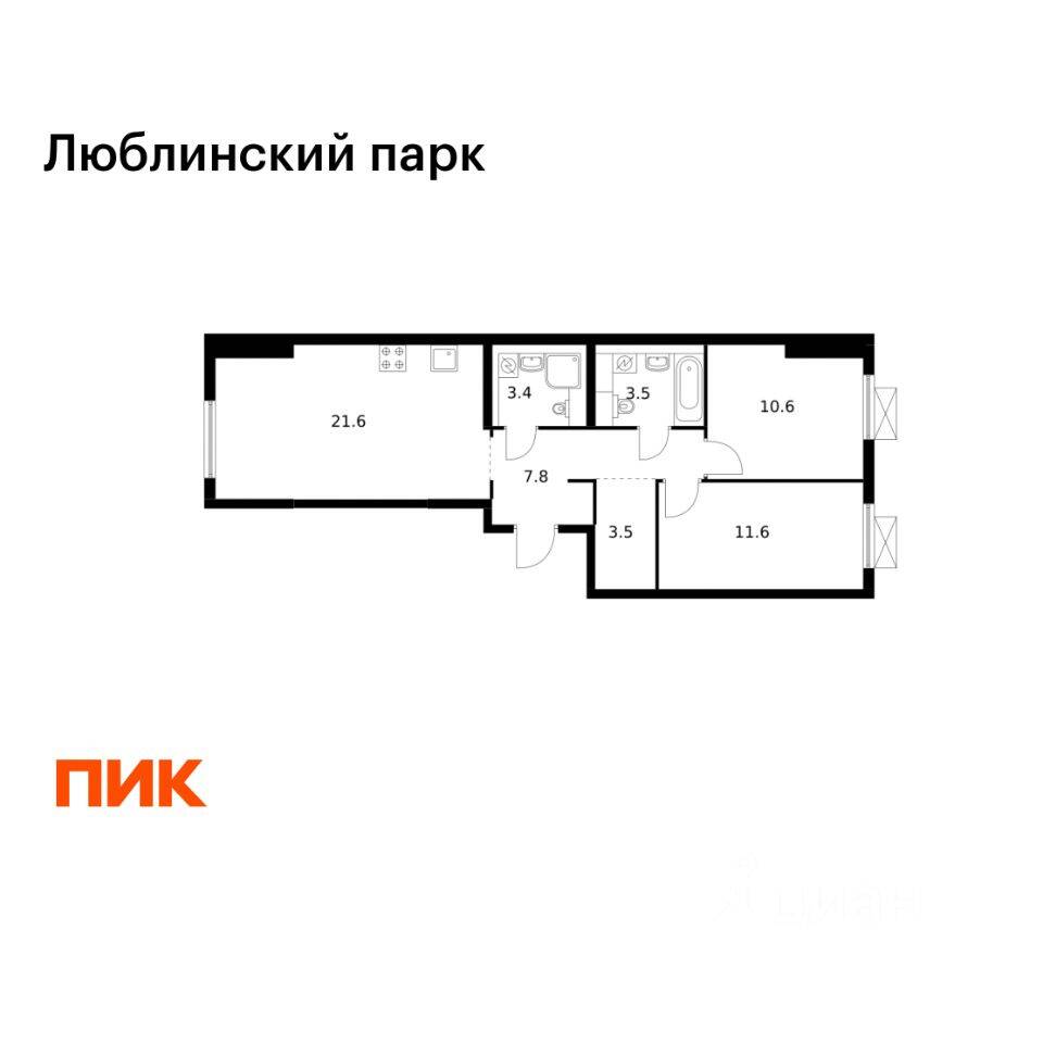 2-комн. квартира, 62 м², в ЖК «Люблинский парк»