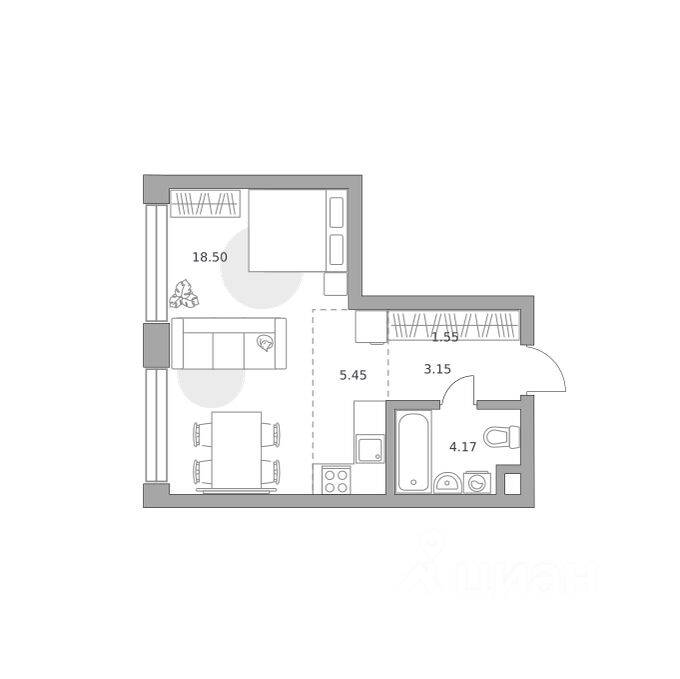 1-комн. квартира, 32,82 м², в ЖК «Мнёвники от Гранель»