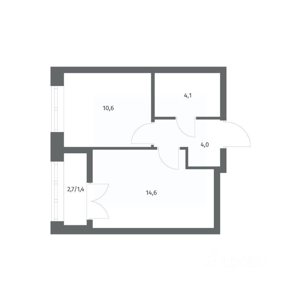Планировка 1 комнатной квартиры, 34.73 м², в «NEWПИТЕР»