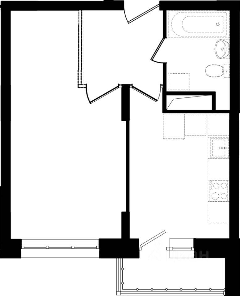 Планировка 1 комнатной квартиры, 37.5 м², в «Восточный»