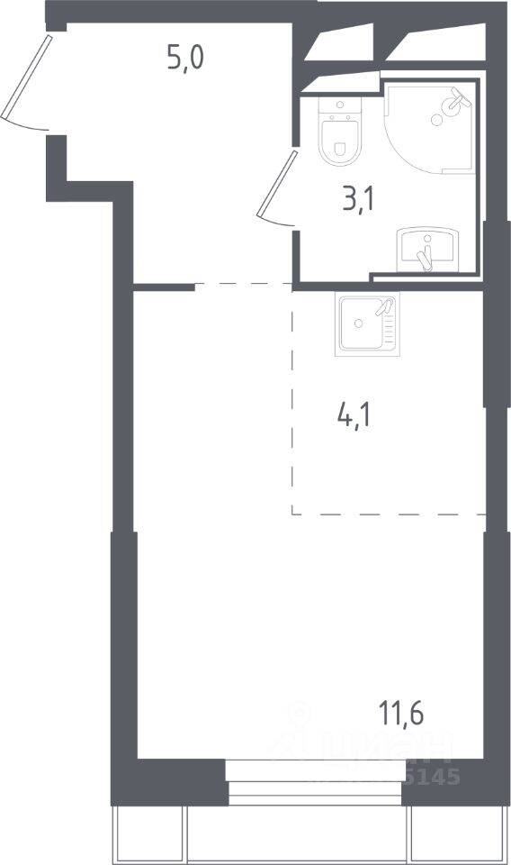 Планировка 1 комнатной квартиры, 23.49 м², в «Sky Sputnik»