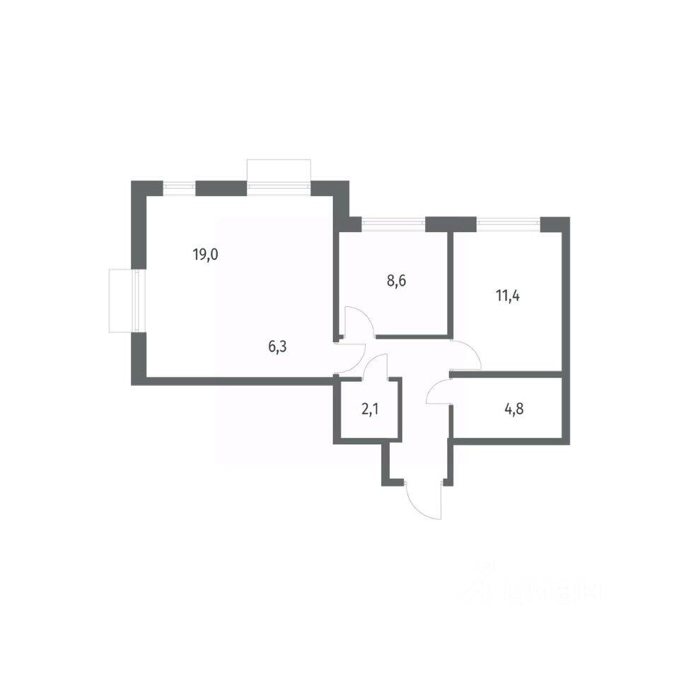 3-комн. квартира, 59,6 м², в ЖК Парусная 1