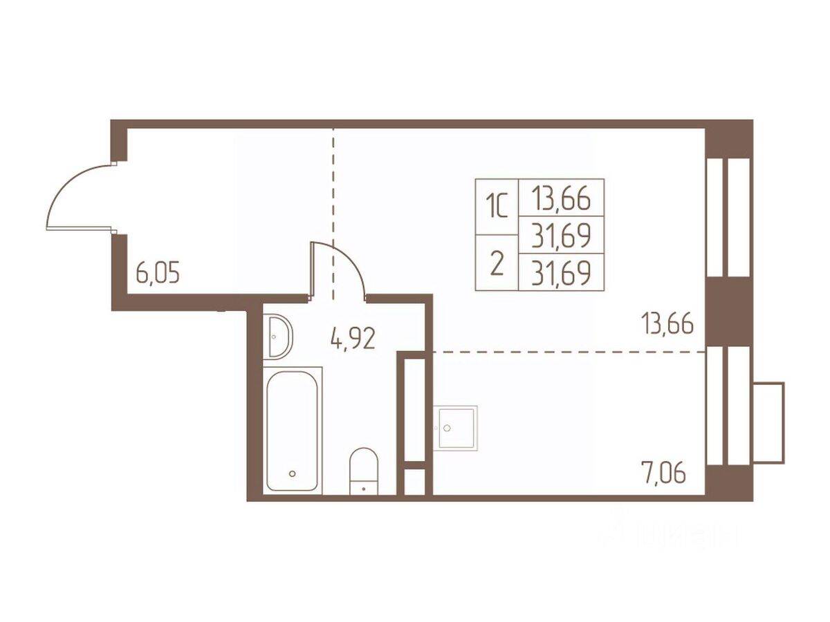 Квартира-студия, 31,7 м², в ЖК Западная Ивантеевка