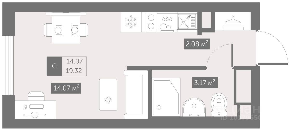 Квартира-студия, 19,32 м², в ЖК UP-квартал «Новый Московский»