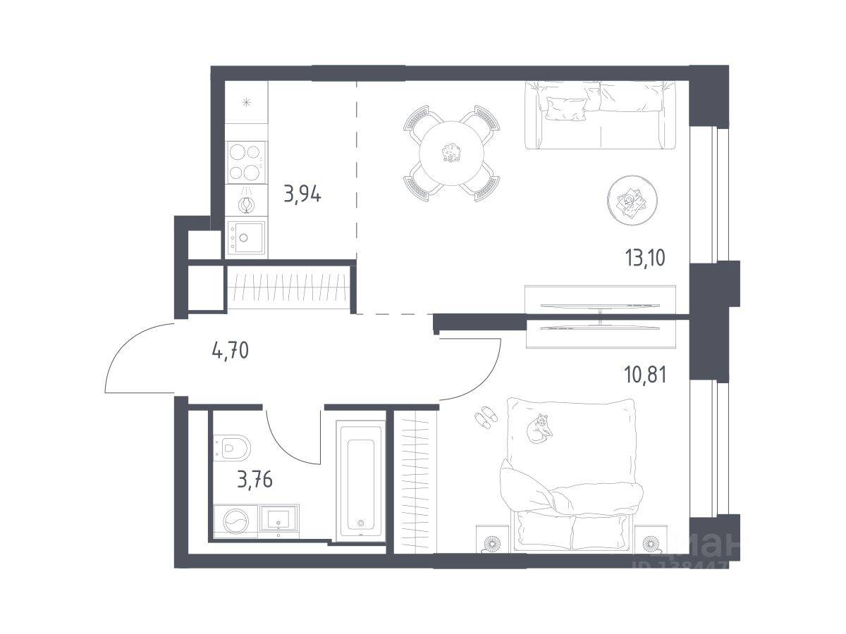 1-комн. квартира, 36,31 м², в Апарт-комплекс Верейская 41