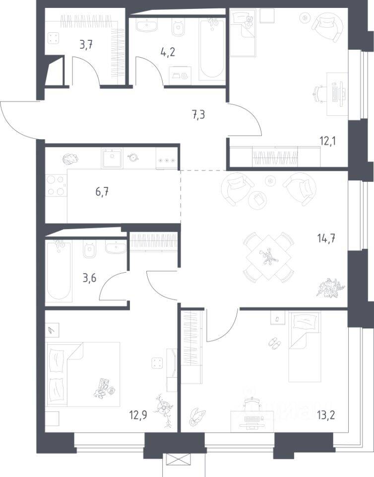 3-комн. квартира, 78,21 м², в Апарт-комплекс Верейская 41
