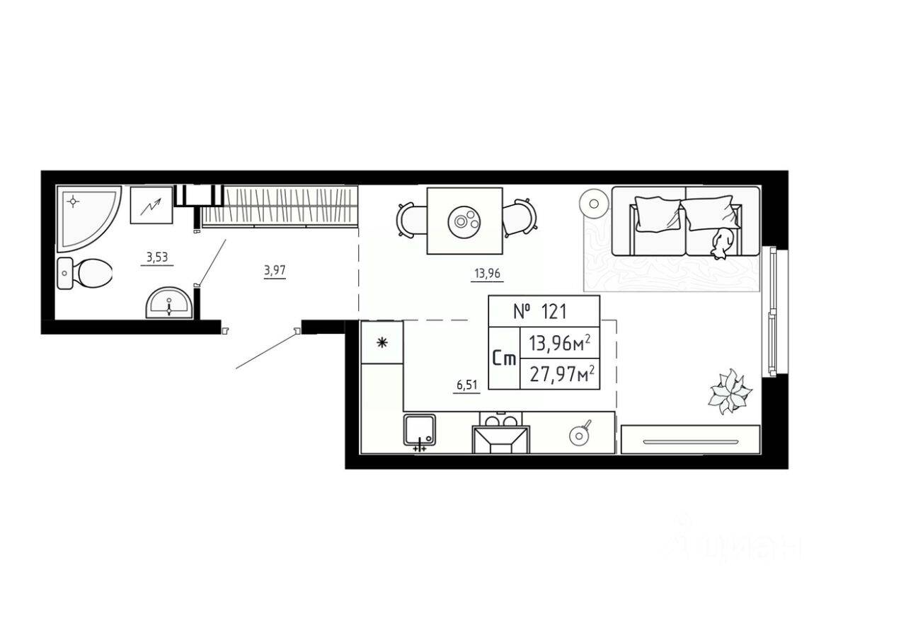 Квартира-студия, 27,97 м², в Малоэтажный ЖК Аннино Сити