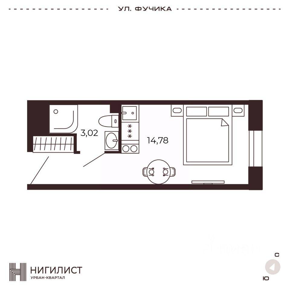 Планировка 1 комнатной квартиры, 17.7 м², в «Нигилист (Concept)»