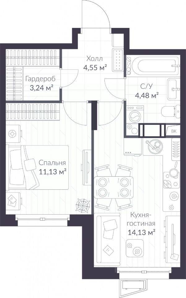 1-комн. квартира, 37,53 м², в ЖК ВЕРЕН НОРТ Сертолово