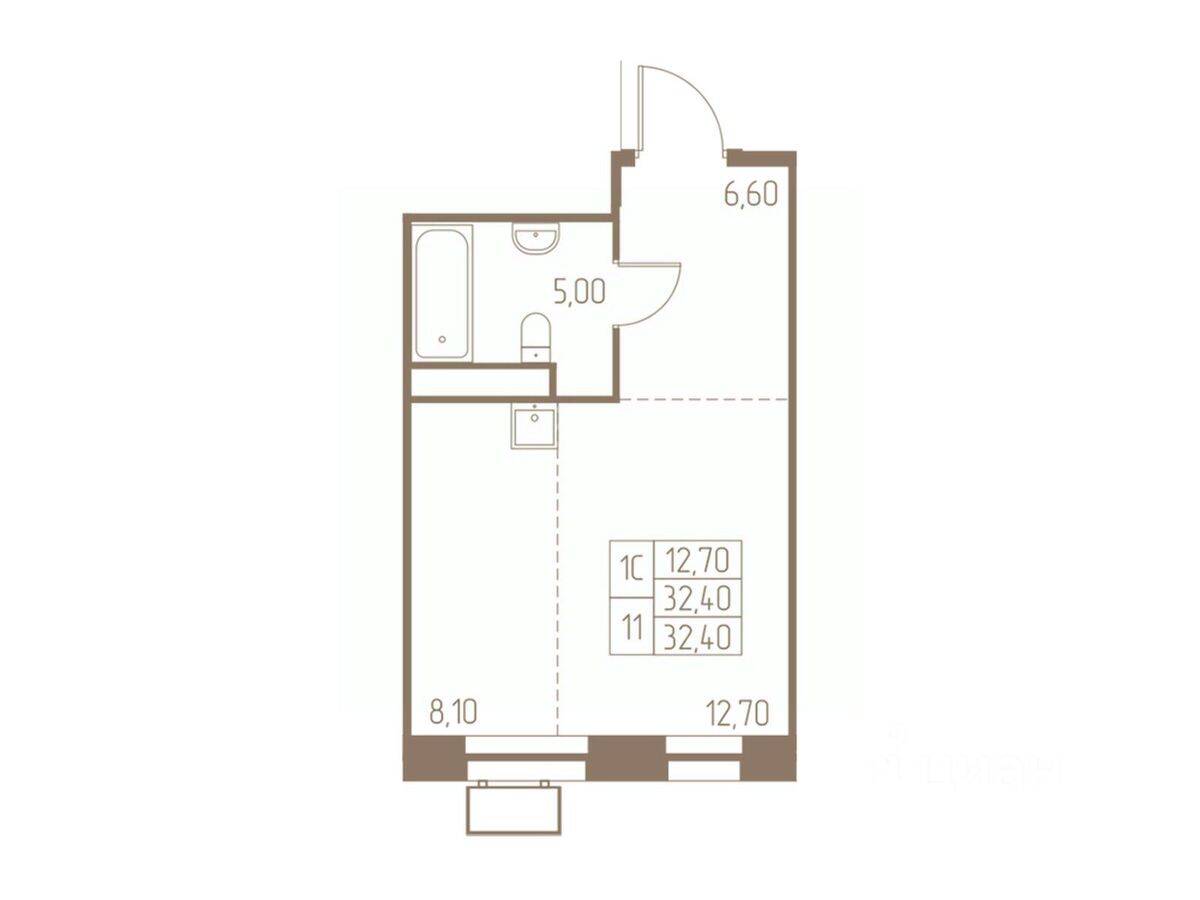 Квартира-студия, 32,4 м², в ЖК Фабрикант