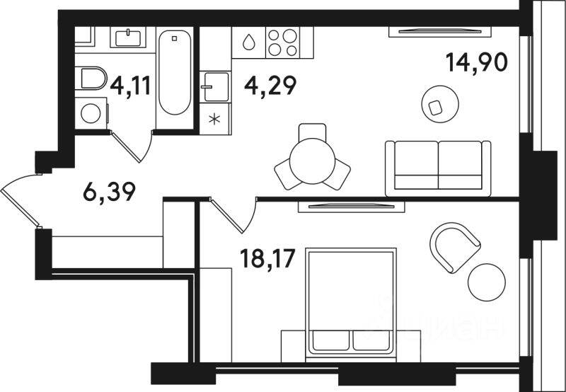 1-комн. квартира, 47,86 м², в ЖК «Солос»