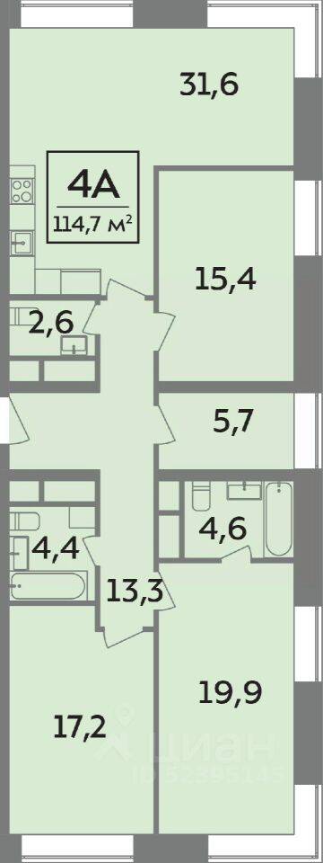 4-комн. квартира, 114,7 м², в ЖК Stellar City