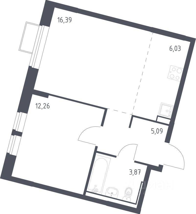 1-комн. квартира, 43,64 м², в ЖК Молжаниново