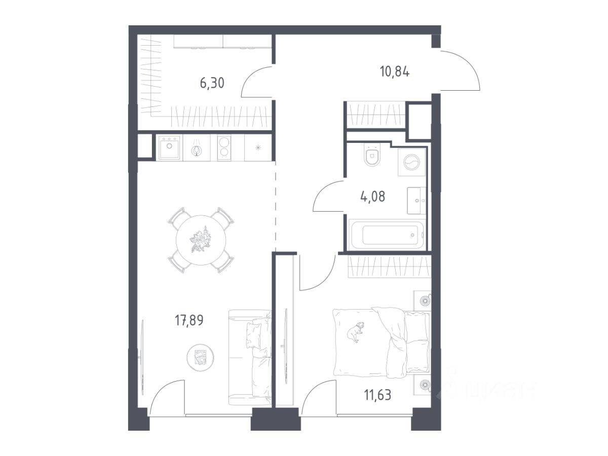1-комн. квартира, 50,74 м², в ЖК Квартал на воде