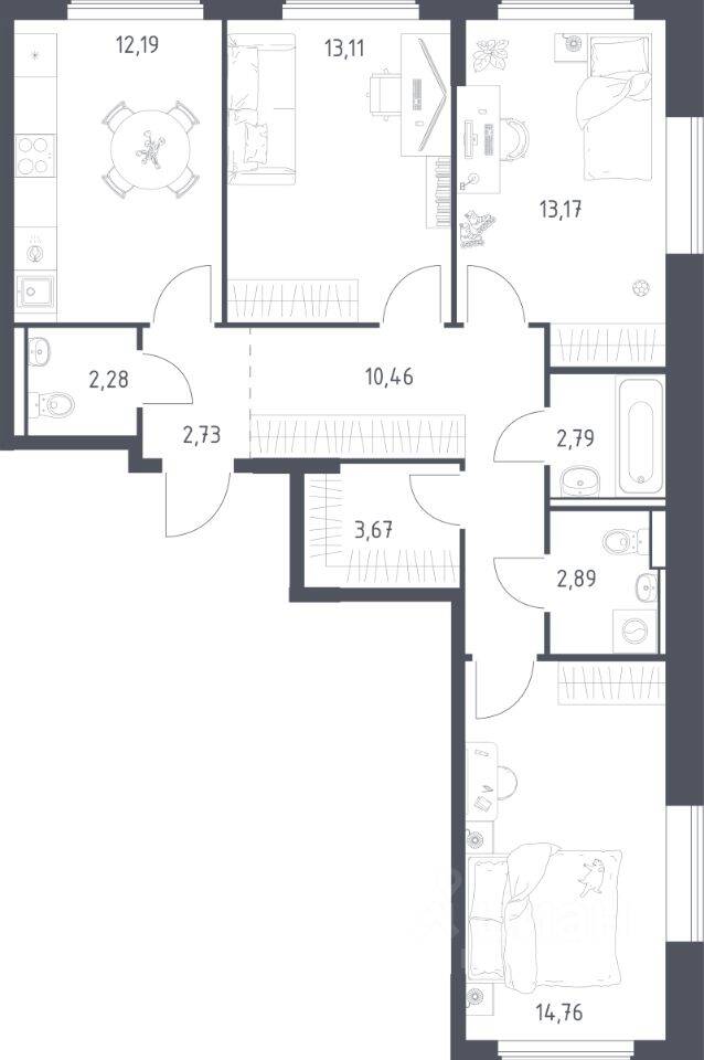 3-комн. квартира, 78,05 м², в ЖК Егорово Парк