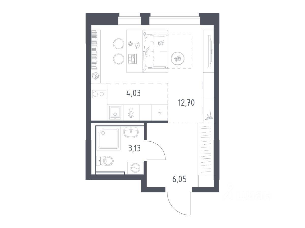 Квартира-студия, 25,91 м², в ЖК Подольские Кварталы