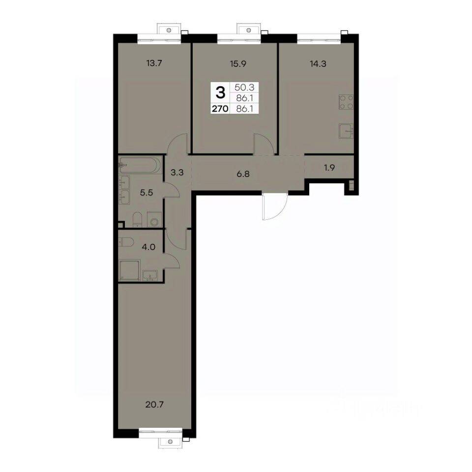 3-комн. квартира, 86,1 м², в ЖК Куркино 15