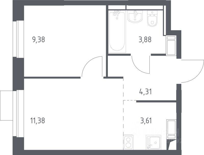 1-комн. квартира, 32,56 м², в ЖК Пятницкие Луга