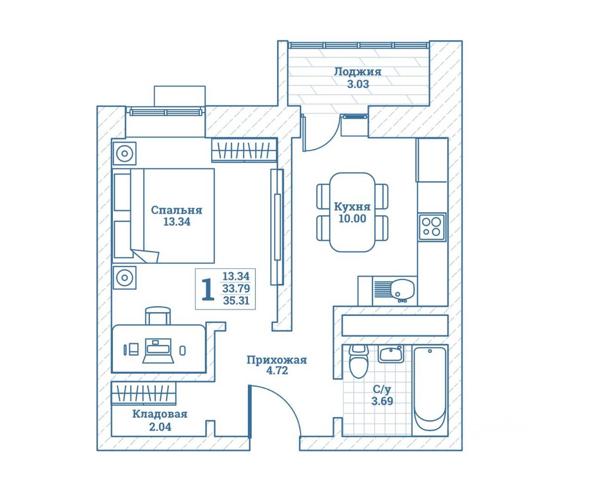 1-комн. квартира, 35,6 м², в ЖК Новоград Монино