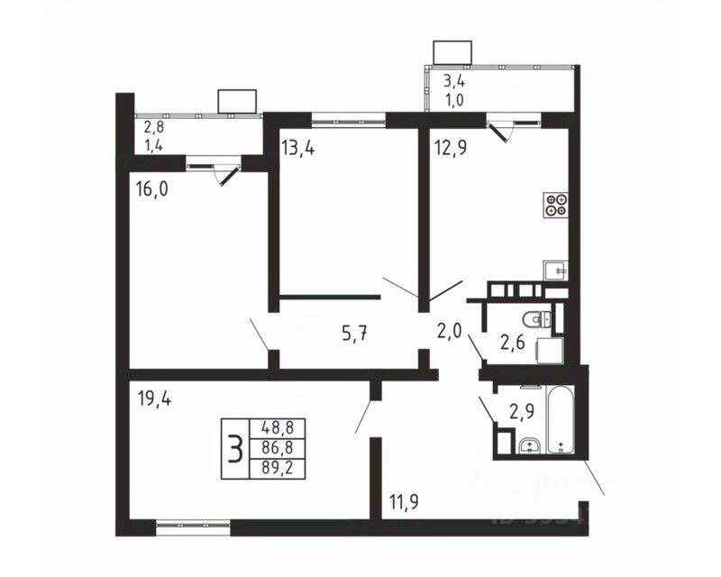 3-комн. квартира, 89,2 м², в ЖК «Пироговская Ривьера»