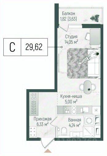 Квартира-студия, 31,44 м², в ЖК Riga Hills