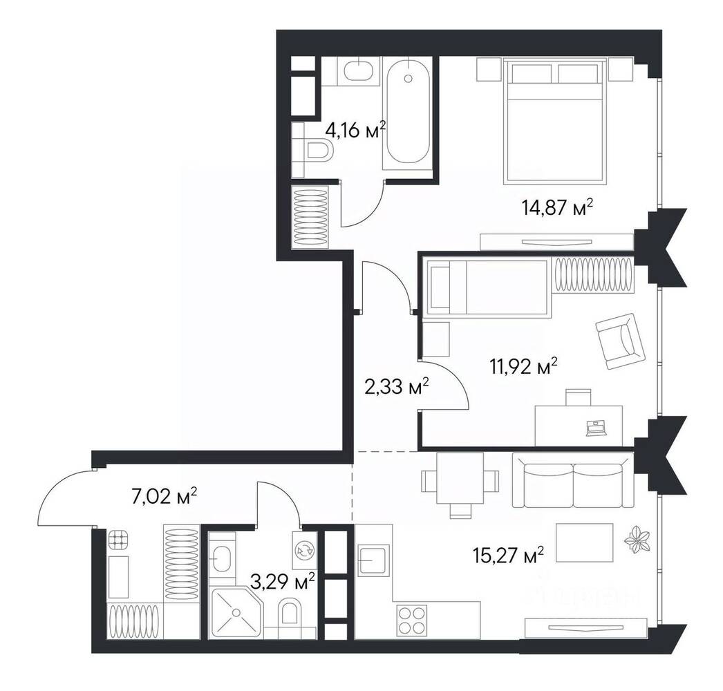 2-комн. квартира, 58,8 м², в ЖК 1-й Нагатинский