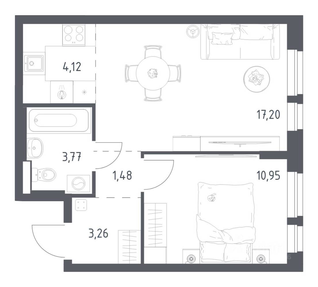 1-комн. квартира, 40,78 м², в ЖК Квартал Авиаторов