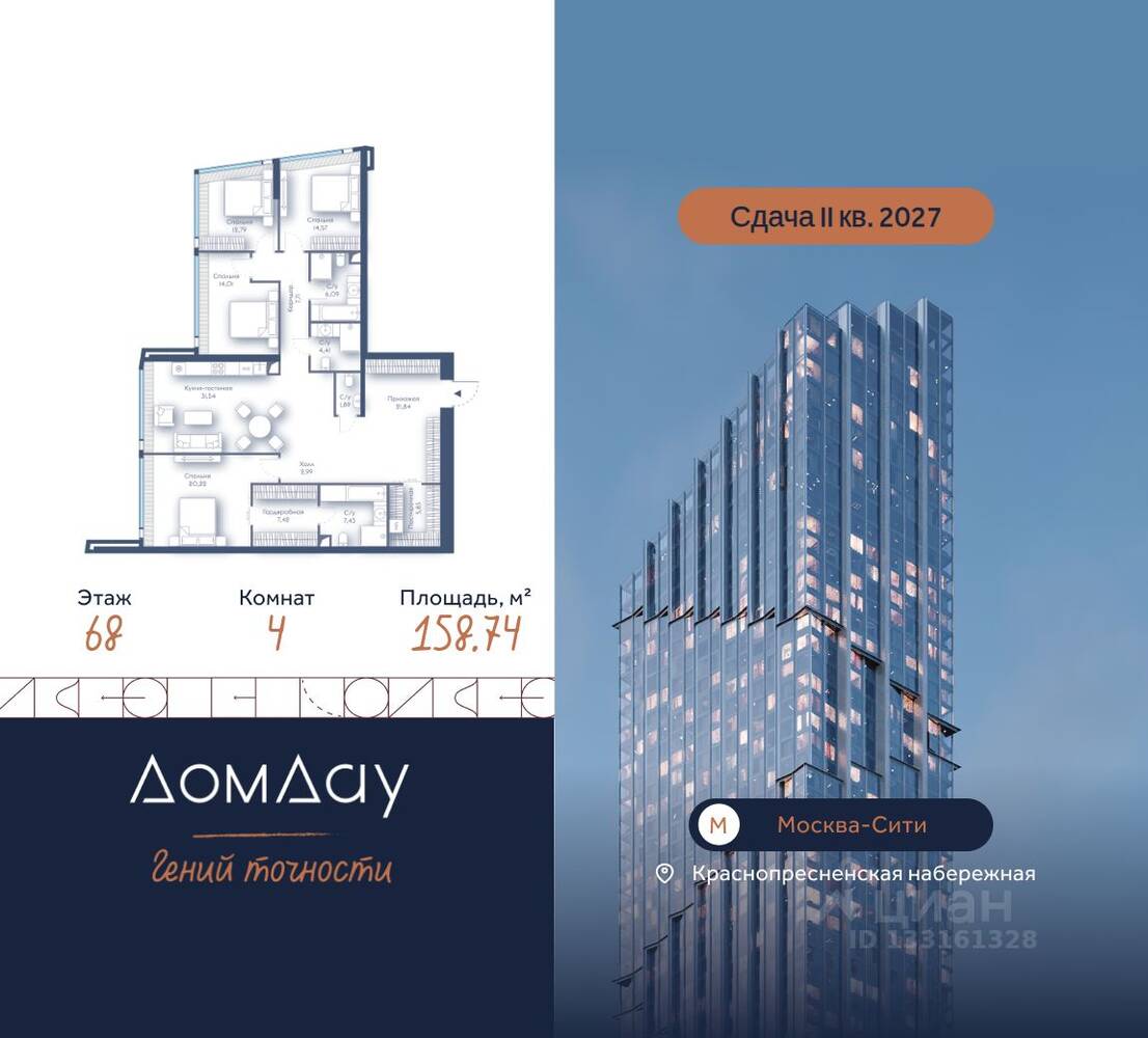 4-комн. квартира, 158,74 м², в ЖК Дом Дау