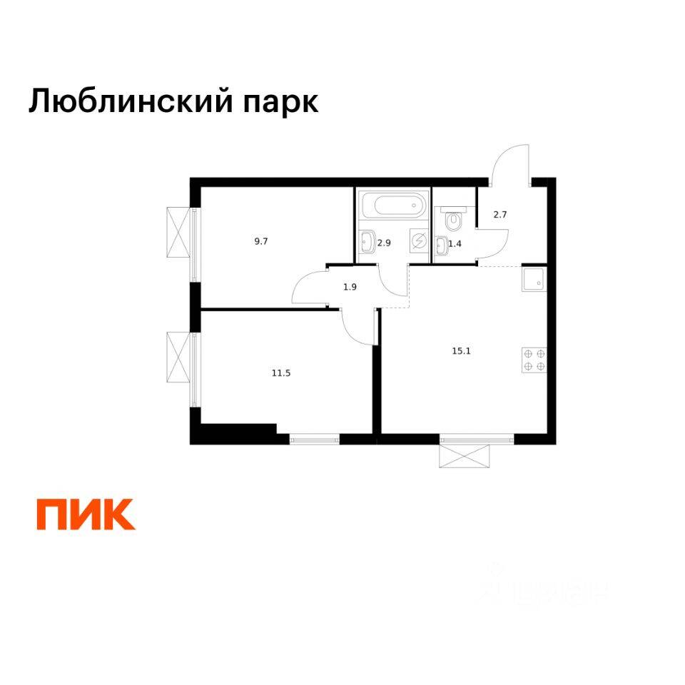 2-комн. квартира, 45,2 м², в ЖК «Люблинский парк»