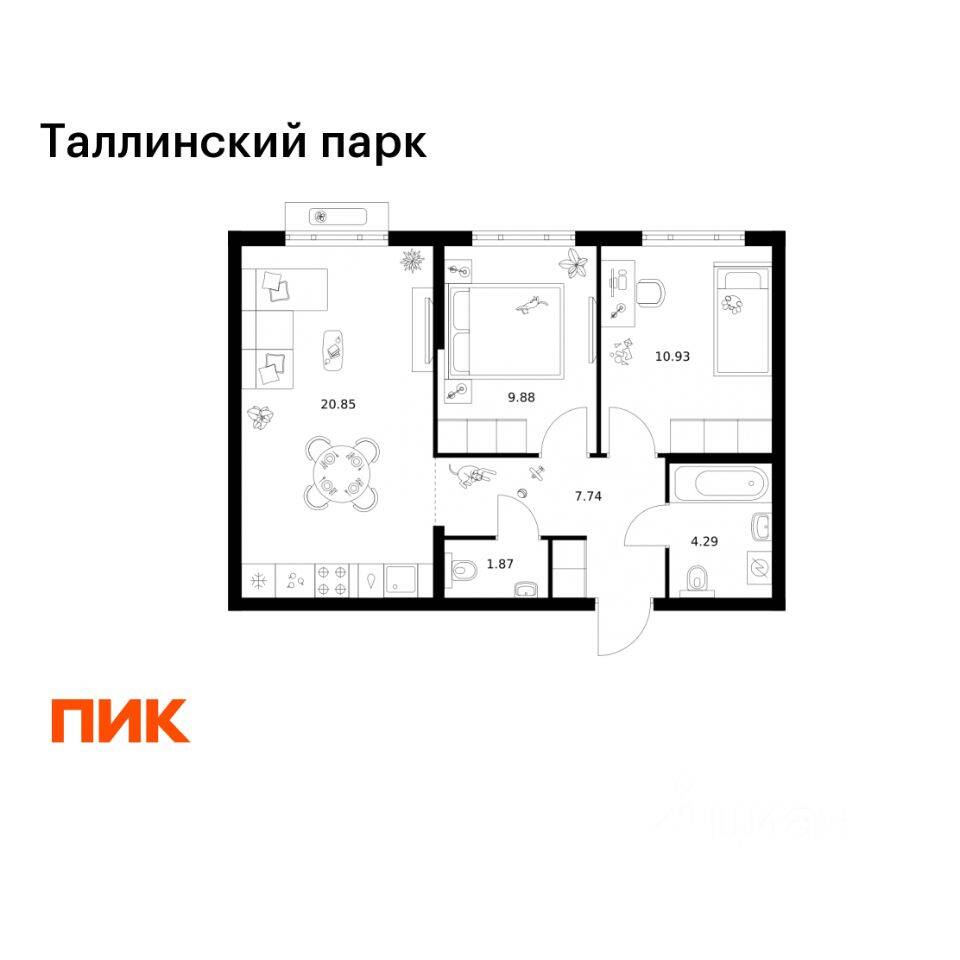 2-комн. квартира, 55,56 м², в ЖК Таллинский парк