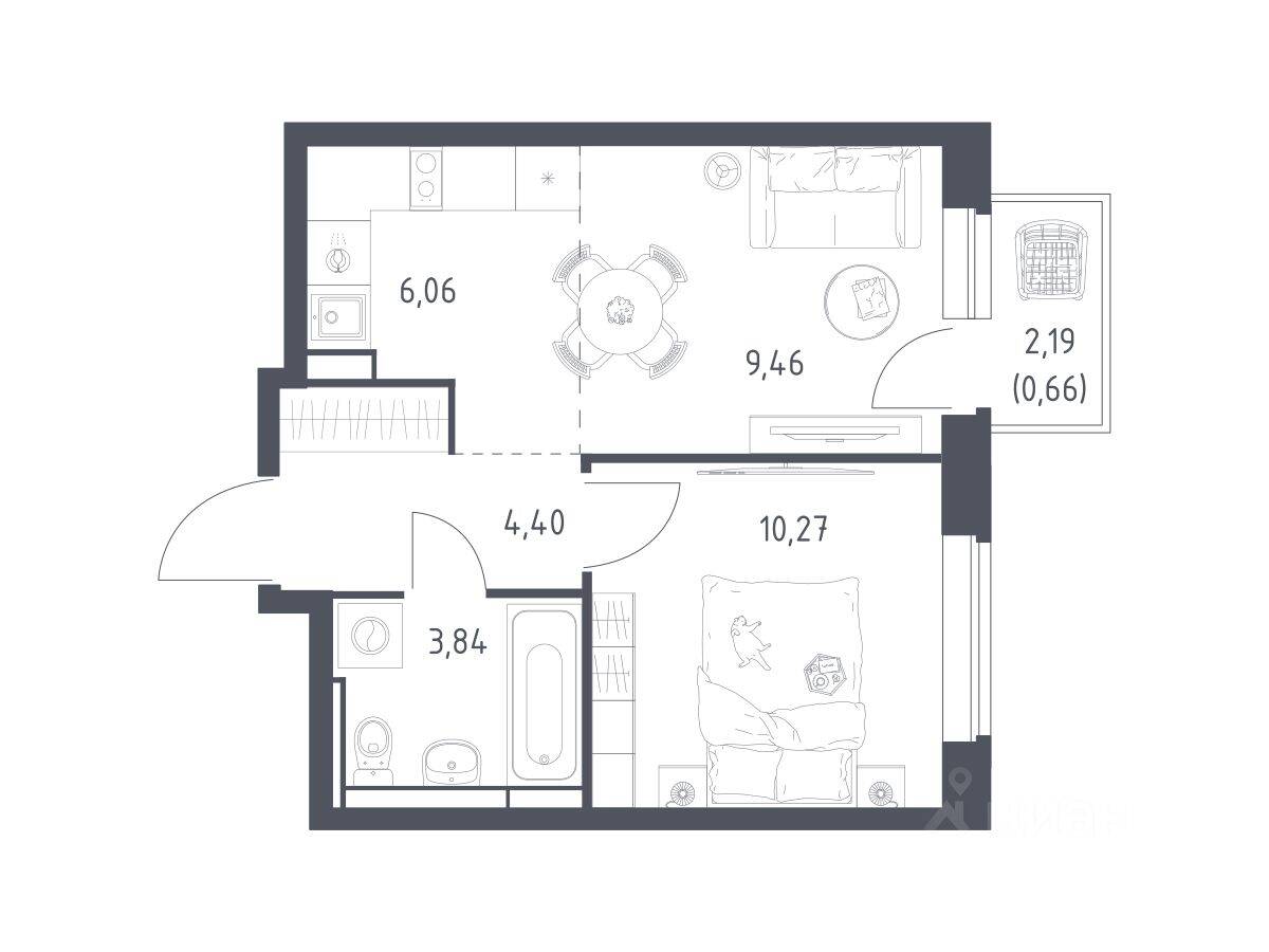 1-комн. квартира, 34,69 м², в ЖК Новое Видное