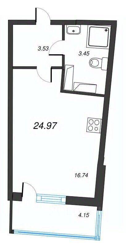 Планировка 1 комнатной квартиры, 24.97 м², в «Левитан»
