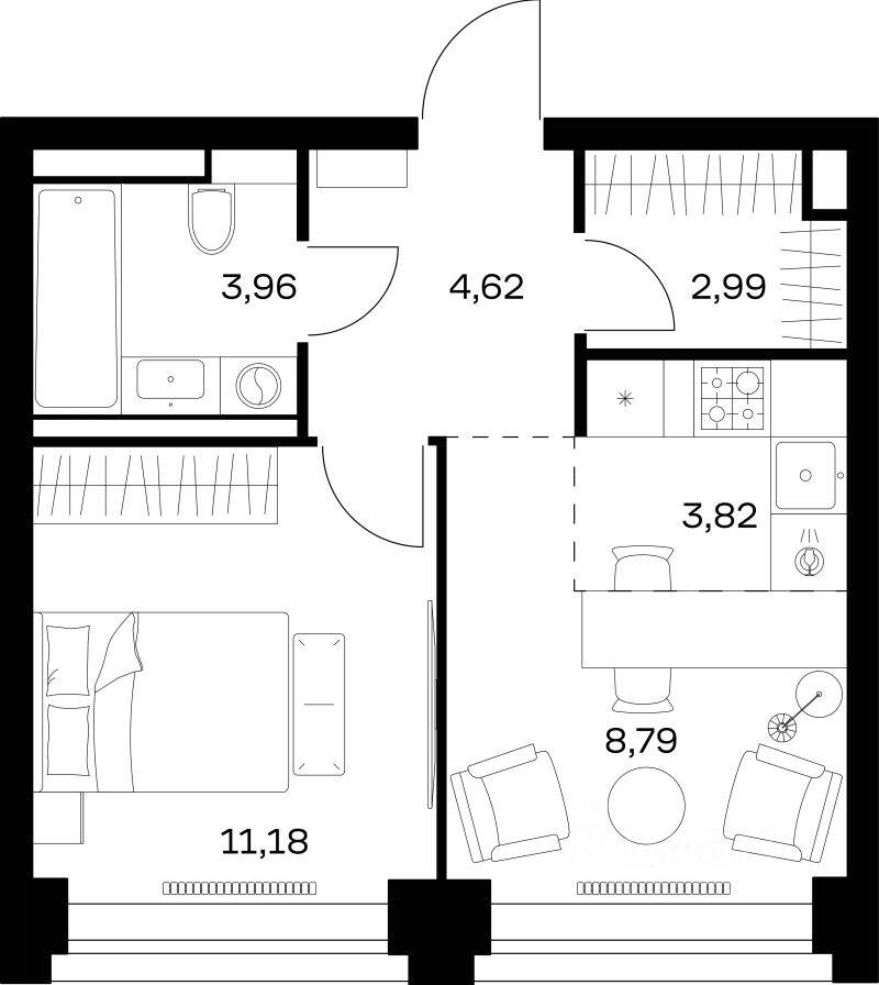 1-комн. квартира, 35,36 м², в ЖК Nova