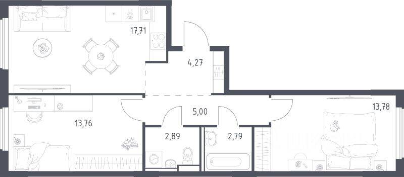 2-комн. квартира, 60,2 м², в ЖК Егорово Парк