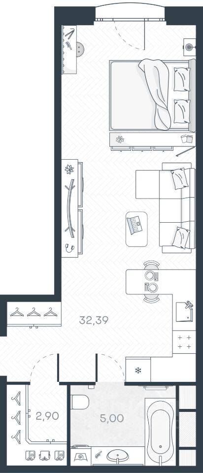 Квартира-студия, 40,83 м², в ЖК Monodom Art