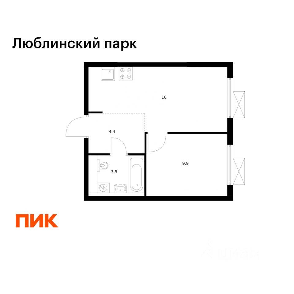 1-комн. квартира, 33,8 м², в ЖК «Люблинский парк»