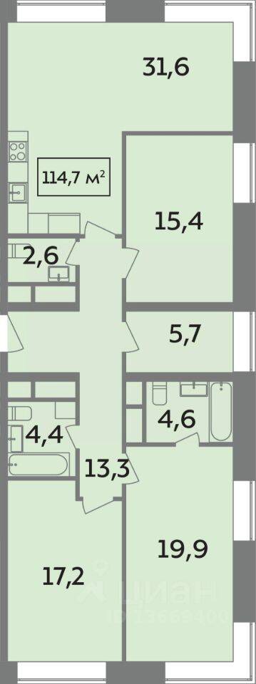 4-комн. квартира, 114,7 м², в ЖК Stellar City