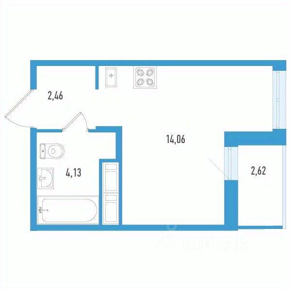 Квартира-студия, 21,96 м², в ЖК Аэросити Life