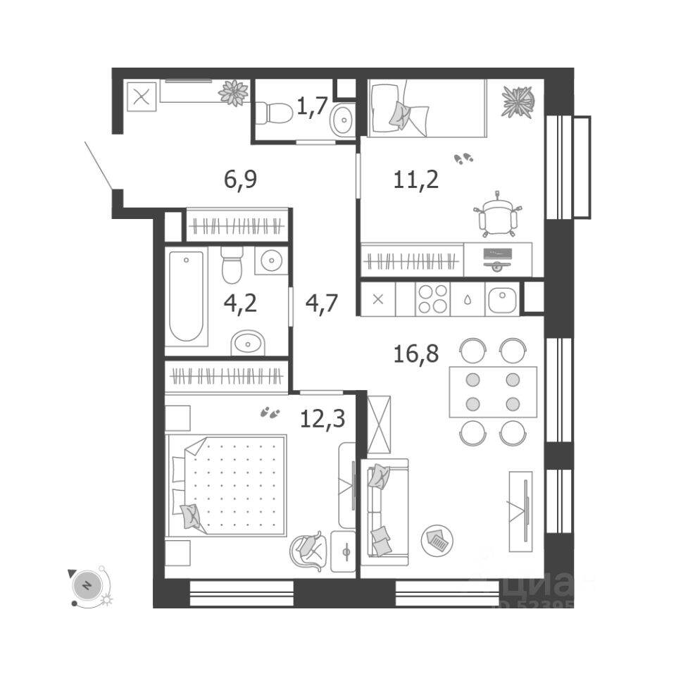 2-комн. квартира, 58,7 м², в ЖК Жилой квартал Shagal