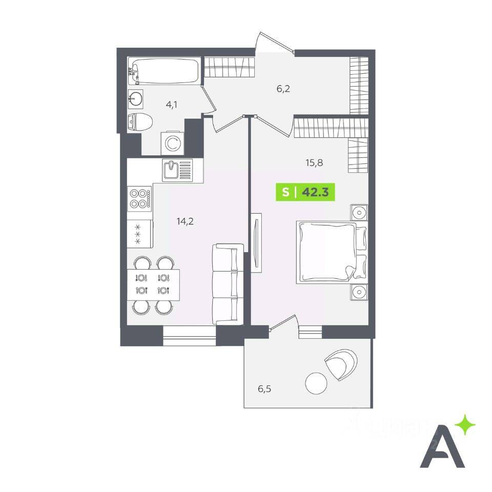 2-комн. квартира, 42,3 м², в ЖК Аквилон Stories