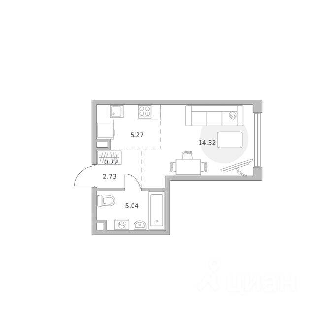 Квартира-студия, 28,08 м², в ЖК «Мнёвники от Гранель»