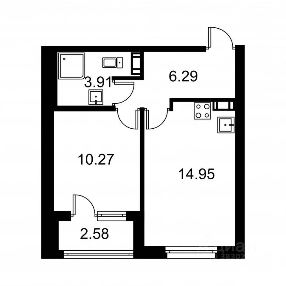 1-комн. квартира, 36,59 м², в ЖК Квартал Заречье