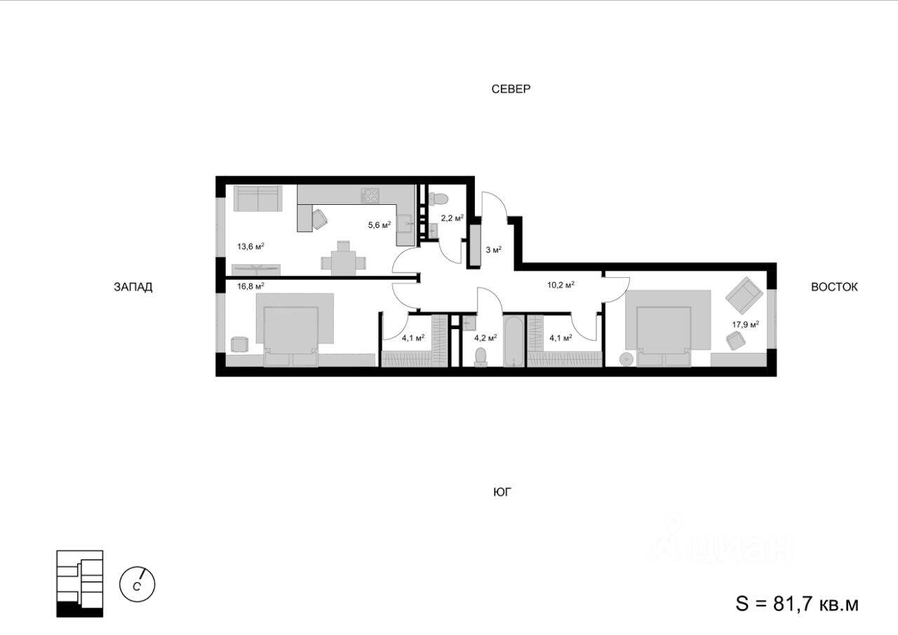 3-комн. квартира, 81,9 м², в ЖК Мытищи-Сити