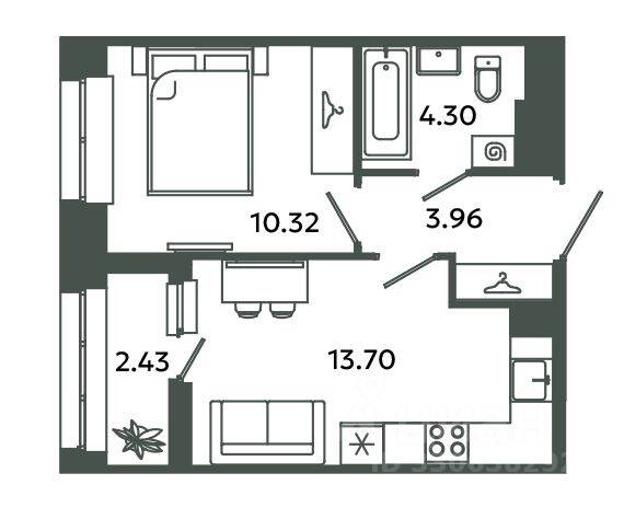 1-комн. квартира, 32,28 м², в ЖК Загляденье