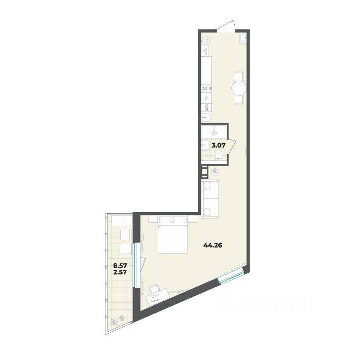 Квартира-студия, 49,9 м², в Апарт-комплекс Лиговский, 127
