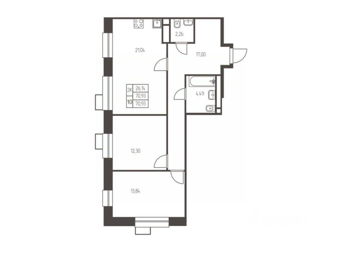 2-комн. квартира, 70,9 м², в ЖК Новая Ивантеевка