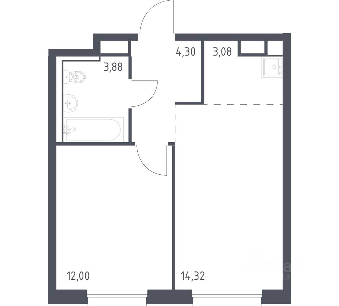 1-комн. квартира, 37,58 м², в ЖК Новые Лаврики
